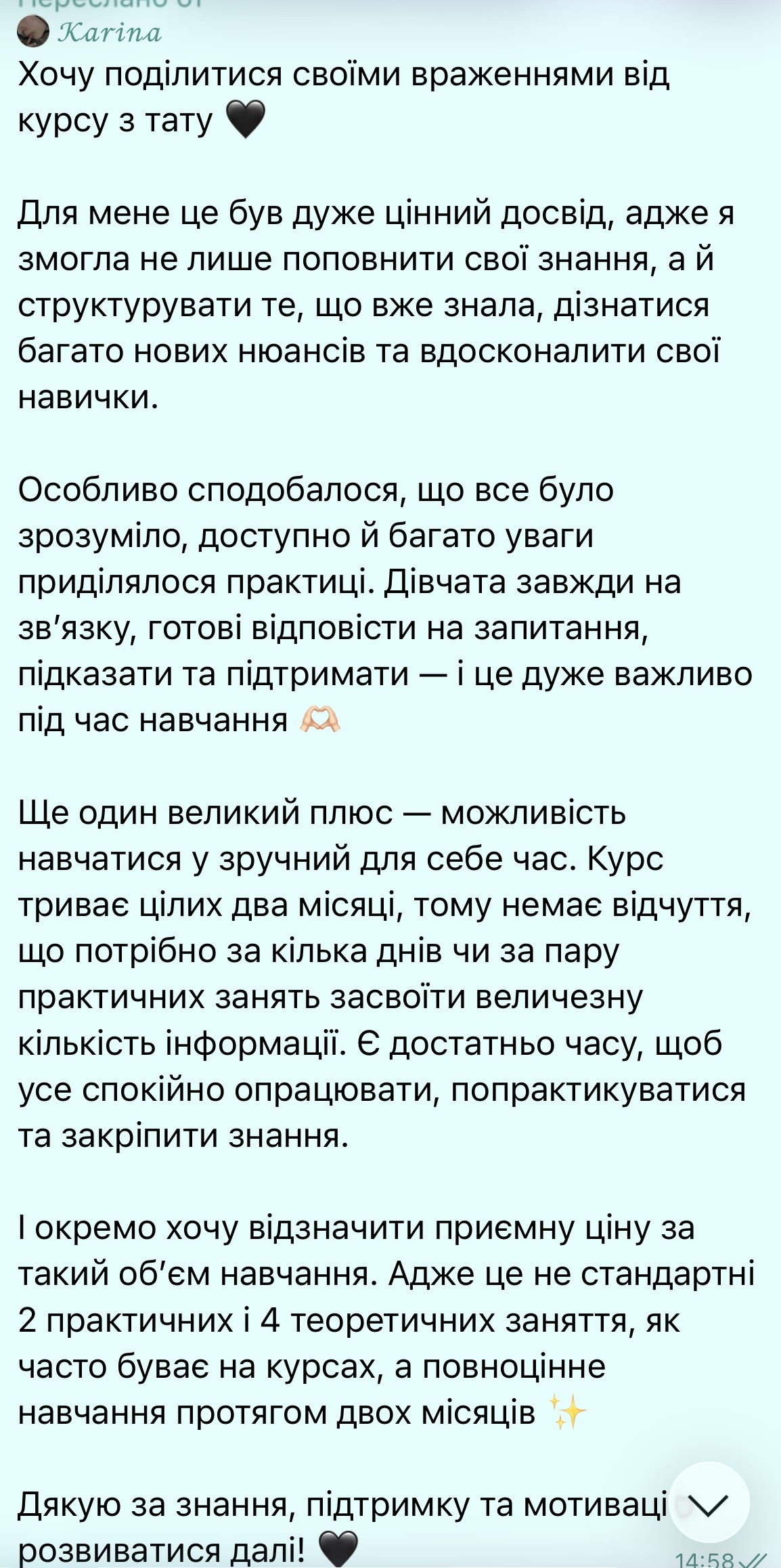 Відгук Karina про враження від курсу з тату